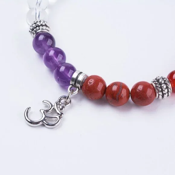 Handmade Natural Gemstone Yoga Stretch bracelet Antique silver Bali Beads stones - Picture 2 of 2
